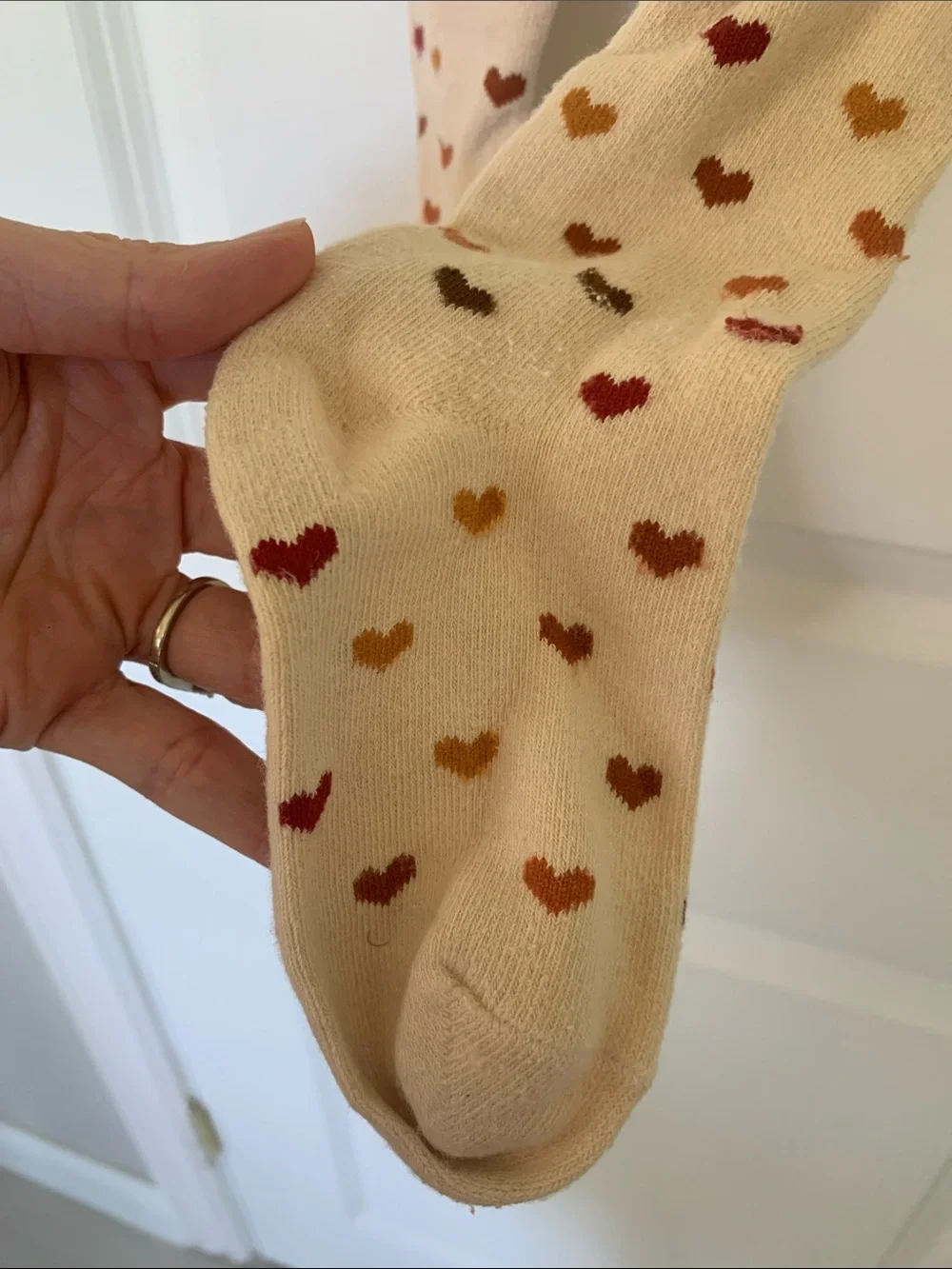 Cream Kids Tights with Multicolor Heart Print